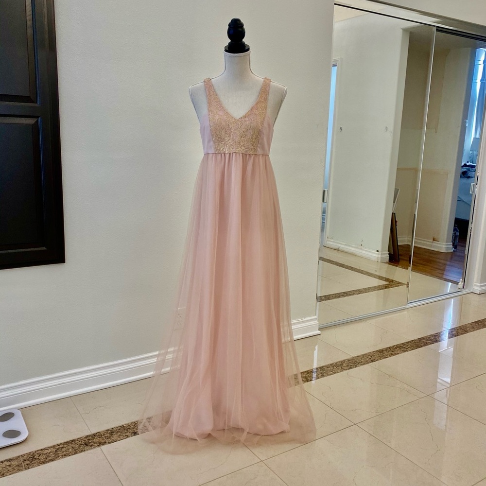 Pink chiffon with gold embroidery maxi dress.